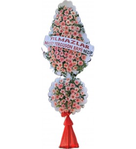çift göbek pembe gerbera çelenk